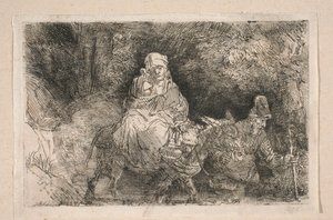 La huida a Egipto: la Sagrada Familia cruzando un arroyo de Rembrandt van Rijn