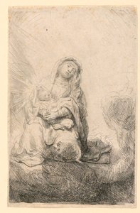 Virgen y niño en las nubes