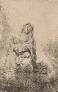 Virgen y niño en las nubes, 1641 de Rembrandt van Rijn