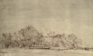 Paisaje invernal con cabañas entre árboles, c.1650 de Rembrandt van Rijn