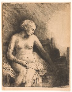 Mujer en el baño, con un sombrero a su lado de Rembrandt van Rijn