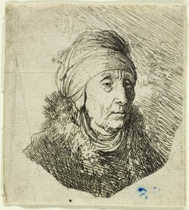 Mujer con un Alto Tocador Envuelto Alrededor de la Barbilla: Busto de Rembrandt van Rijn
