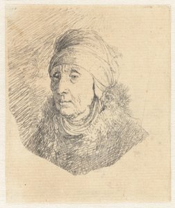 Mujer con un tocado alto que le rodea la barbilla: busto de Rembrandt van Rijn