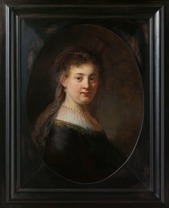 Mujer joven con traje de fantasía de Rembrandt van Rijn