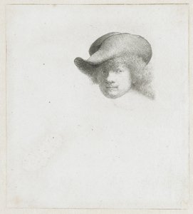 Autorretrato con sombrero flexible y capa adornada de Rembrandt van Rijn
