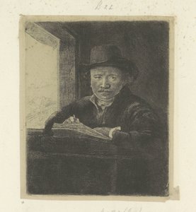 Autorretrato, dibujo en una ventana Recueil de quatre-vingt-cinq estampes originales (título de la serie) de Rembrandt van Rijn