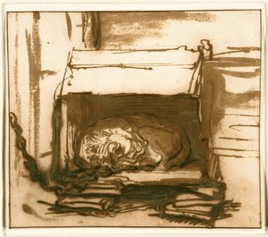 Perro guardián durmiendo de Rembrandt van Rijn