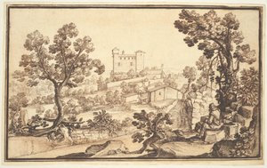Paisaje con Hombre Descansando, Casas de Campo y un Castillo