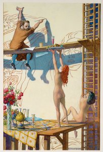 Klimt trabajando en su mural Filosofía para el aula magna de la Universidad de Viena ... (acuarela) de Remigius Geyling