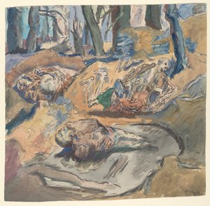 Soldados escoceses muertos en el campo de batalla cerca de Ypres