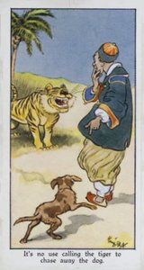 No sirve de nada llamar al tigre para ahuyentar al perro (litografía en color)
