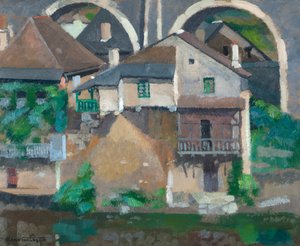 Casas del Vézère en Uzerche (óleo sobre cartón)