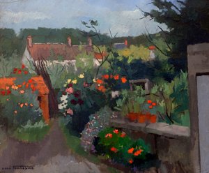 Los jardines de Souppes-sur-Loing, Sena y Marne (óleo sobre cartón) de René Fontayne