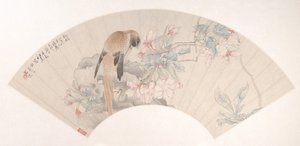 Pájaro en una roca junto a una rama florida, fechado en 1879 de Ren Xun