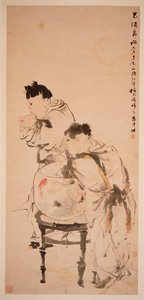 Dos niños jugando con peces dorados, 1879 de Ren Yi