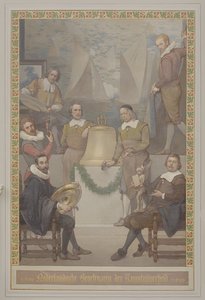 Pintura en Voorhal de Georg Sturm de Artes Aplicadas (incluida la fabricación de relojes) con la inscripción: Siglo XVI Practicantes holandeses de las artes aplicadas Siglo XVII de René den Engelsman