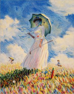 MONET-Golf, 2019, Dibujo a lápiz de color sobre papel. de Rene Boin