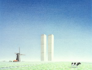 Torres Gemelas, 2001, Dibujo a lápiz de color sobre papel