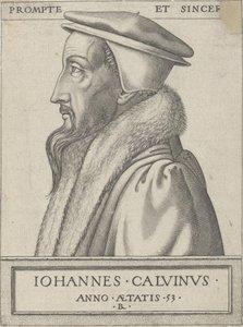 Jean Calvin (1509 - 1564), teólogo y fuerza principal en la Reforma Protestante, a los 53 años de Rene Boyvin