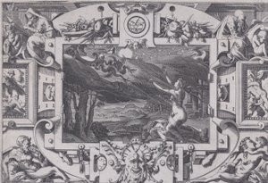 Medea y su carro tirado por dragones Echevellée y desnuda por noche oscura, en lugar desierto
