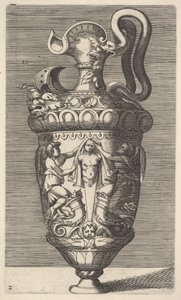 Jarrón con dos figuras aladas cubriendo un término, siglo XVII
