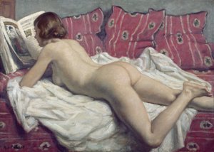 Desnudo en un diván rosa, c.1925 (óleo sobre lienzo)
