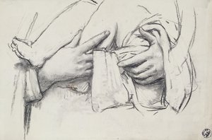 Estudio de la mano para Nuestra Señora de Morienval en Oise, Francia (carboncillo sobre papel) de René François Xavier Prinet