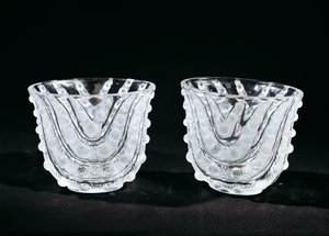 Jarrones de vidrio, ca 1930, por René Lalique, producidos por René Lalique et Cie Alsace Glassworks. Francia, siglo XX de Rene Jules Lalique
