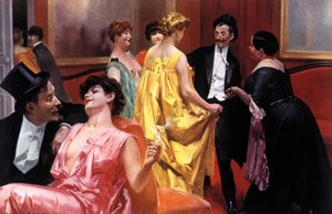 La presentación. Casa parisina a principios del siglo XX. Ilustración de Rene Lelong (1871-1933) de Rene Lelong
