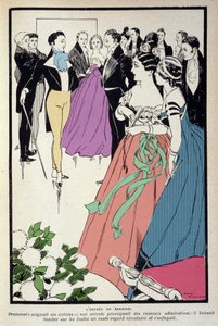 Representación de Beau Brummell (George Bryan Brummell) (1778-1840) durante una recepción mundana, dio origen a la expresión “dandy” y jugó un papel importante en la moda masculina. Ilustración de Rene Vincent (1879-1936). de Rene Vincent