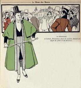 Representación de George Bryan Brummel, conocido como Beau Brummel (1778 - 1840), Rey de los Dandys: este último está en exilio en Calais. Ilustración de Rene Vincent (1879-1936). Siglo XIX