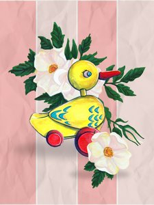 Pato juguetón y rosas de Renee Machan Cottagecore Artist