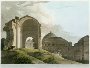 Ruinas del Palacio en Madurai, grabado por Thomas y William (1769-1837) Daniell, publicado en 1798