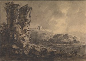 Paisaje clásico con ruina a la izquierda y dos figuras a la derecha de Rev. William Gilpin