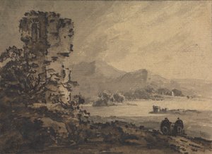 Paisaje clásico con dos figuras a caballo a la derecha de Rev. William Gilpin