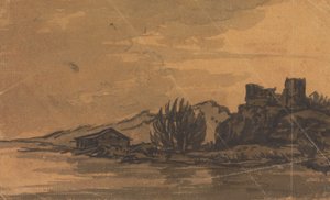 Paisaje con casa a orillas del río