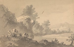 Paisaje fluvial con castillo a lo lejos de Rev. William Gilpin