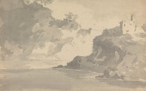 Boceto con un castillo en la cima de una montaña de Rev. William Gilpin
