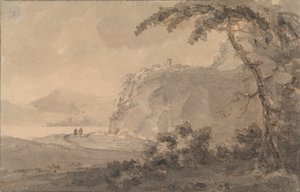 Dos figuras en un camino junto a un lago de Rev. William Gilpin