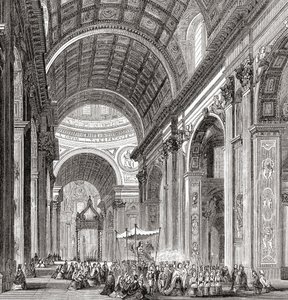 Procesión en el interior de la Basílica de San Pedro, Ciudad del Vaticano, Roma, Italia, a finales del siglo XIX. De Italian Pictures by Rev. Samuel Manning, publicado hacia 1890. de Reverend Samuel Manning
