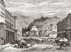 Una calle de Turín, Italia, a finales del siglo XIX. De Italian Pictures by Rev. Samuel Manning, publicado hacia 1890. de Reverend Samuel Manning