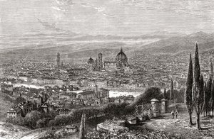 Vista de Florencia, Toscana, Italia, desde la terraza de San Miniato, a finales del siglo XIX. De Italian Pictures by Rev. Samuel Manning, publicado hacia 1890.