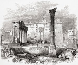 En El Foro, mirando hacia el Capitolio, Roma, Italia a finales del siglo XIX. De Italian Pictures by Rev. Samuel Manning, publicado hacia 1890.