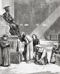Personas besando los pies de la estatua de San Pedro en el interior de la Basílica de San Pedro, Ciudad del Vaticano, Roma, a finales del siglo XIX. De Italian Pictures by Rev. Samuel Manning, publicado hacia 1890. de Reverend Samuel Manning