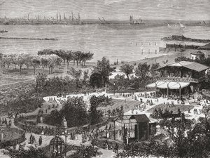 Jardines públicos y rada de Livorno, alias Leghorn,Toscana, Italia a finales del siglo XIX. De Italian Pictures by Rev. Samuel Manning, publicado hacia 1890.