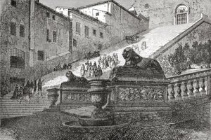 Escalera de acceso a la Basílica de Santa María del Altar del Cielo, Roma, Italia, finales del siglo XIX. De Italian Pictures by Rev. Samuel Manning, publicado hacia 1890. de Reverend Samuel Manning