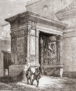 El Arcus Argentariorum, en el muro occidental de la iglesia de San Giorgio al Velabro, Roma, Italia, a finales del siglo XIX. De Italian Pictures by Rev. Samuel Manning, publicado hacia 1890. de Reverend Samuel Manning