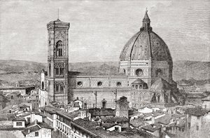 El Duomo y el Campanile de la Basílica de Santa María del Fiore, Piazza del Duomo, Florencia, Italia a finales del siglo XIX. De Italian Pictures by Rev. Samuel Manning, publicado hacia 1890.