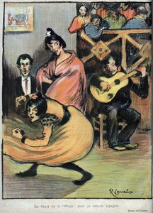 El baile de la gallina en un cabaret español - dibujo de R. Canals en Le Rire de 1898