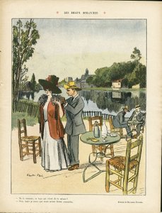 Ilustración de Ricardo Flores (1878-1918) en Le Rire, 04/07/08 - Hermosos Domingos - Ocio, Vegetación Natural, Arquitectura Urbanismo, Restaurantes Cafés, Marítimo Marino Costero de Ricardo Flores